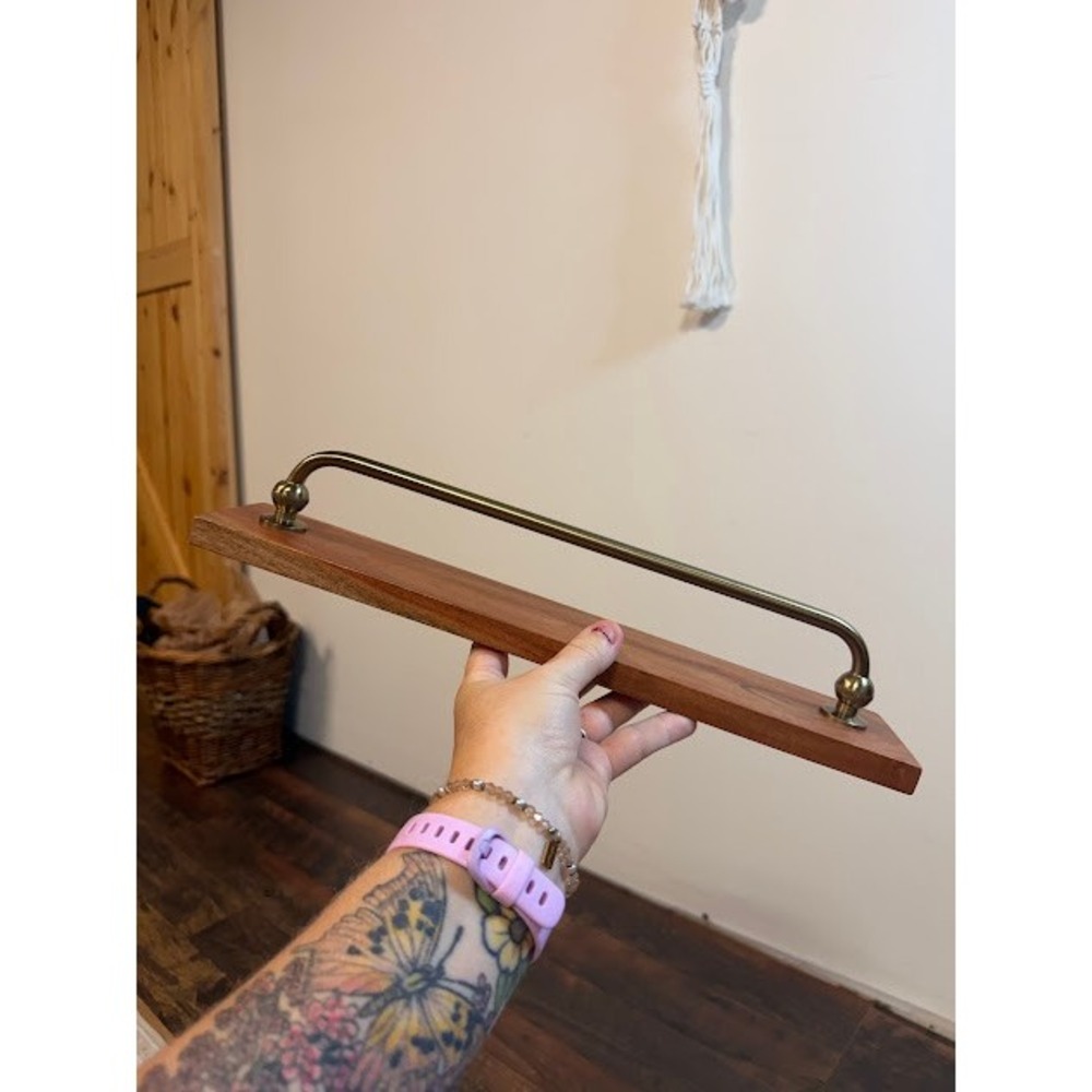 Farmhouse Boho Hearth & Hand Wood Brass Towel Bar Brown Rustic Wall Mount